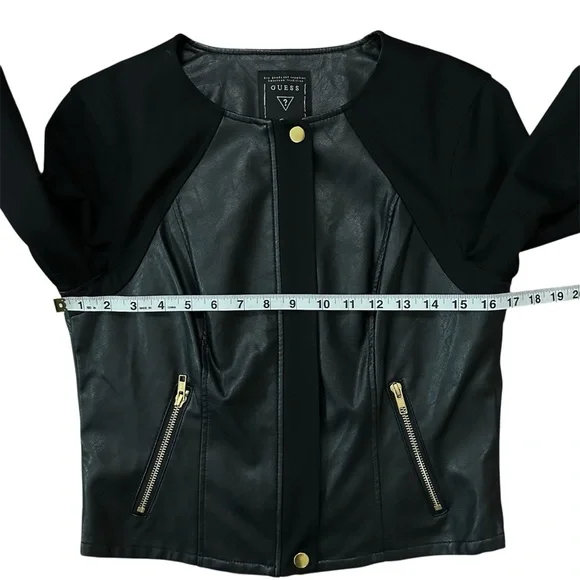Guess Black Faux Leather Waist-Length Jacket Size Medium - Picture 9 of 12